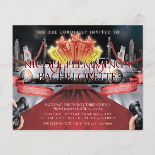 Papier Invitation de la soirée Bachelorette Tapis Rouge (Devant)
