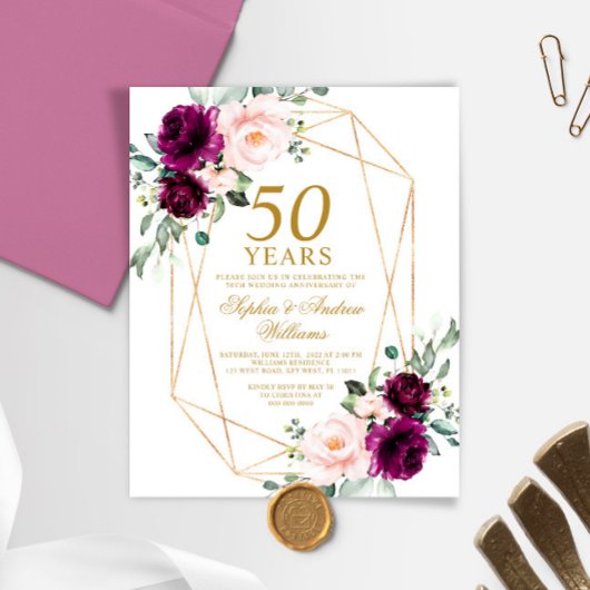 Papier Invitation de l'anniversaire du Mariage purple et 