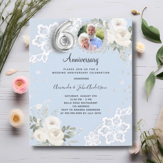Papier Invitation de mariage 60 ans diamants bleus florau
