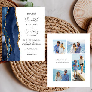 Papier Invitation de mariage à 4 photos avec agate dorée