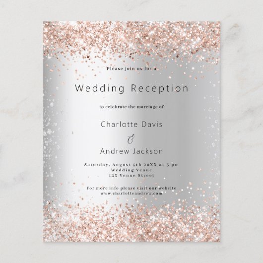 Papier Invitation de mariage à budget rose argent (Devant)