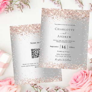 Papier Invitation de mariage à budget rose or argenté QR 