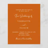 Papier Invitation de mariage à budget script orange brûlé (Devant)