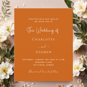Papier Invitation de mariage à budget script orange brûlé
