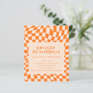 Papier Invitation de mariage à code QR à carreaux orange 