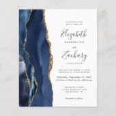 Papier Invitation de mariage à code QR agate dorée bleu m (Devant)