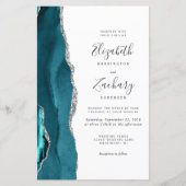 Papier Invitation de mariage à code QR Agate sarcelle arg (Devant)