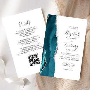 Papier Invitation de mariage à code QR Agate sarcelle arg