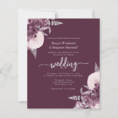Papier Invitation de mariage à code QR floral argent mauv (Devant)