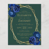 Papier Invitation de mariage à code QR floral bleu royal (Devant)