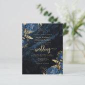 Papier Invitation de mariage à code QR floral Navy Gold à (Debout devant)