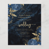 Papier Invitation de mariage à code QR floral Navy Gold à (Devant)