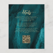 Papier Invitation de mariage à code QR floral sarcelle or (Dos)
