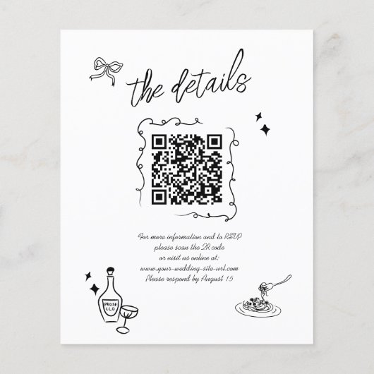Papier Invitation de mariage à code QR gribouillé BUDGET (Dos)