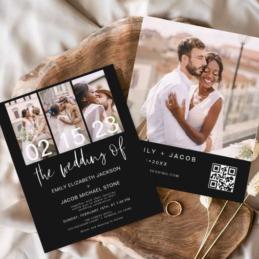 Papier Invitation de mariage à code QR noir et blanc à pe