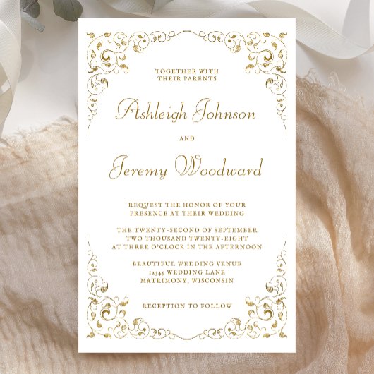 Papier Invitation de mariage à feuillage de script Budget