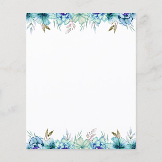 Papier Invitation de mariage à fleurs bleues BUDGET vert  (Dos)