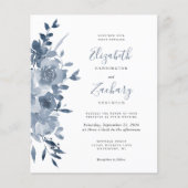 Papier Invitation de mariage à l'aquarelle florale bleue (Devant)