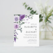 Papier Invitation de mariage à l'aquarelle florale violet (Debout devant)