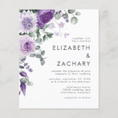 Papier Invitation de mariage à l'aquarelle florale violet (Devant)