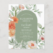 Papier Invitation de mariage à l'arche fleurie sage pêche (Devant)