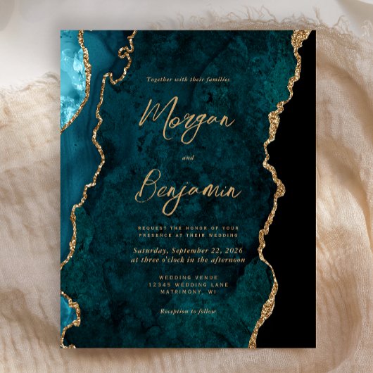 Papier Invitation de mariage à l'écriture cursive en agat
