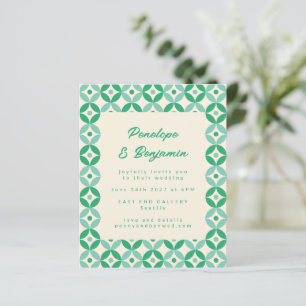 Papier Invitation de mariage à motif vert bleu rétro à bu