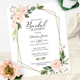 Papier Invitation de mariage à thé floral rose poudré à p