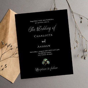Papier Invitation de mariage à thème noir avec feuillage