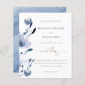 Papier invitation de mariage abordable avec fleurs bleues (Devant / Derrière)