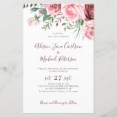 Papier Invitation de mariage aquarelle florale rose budge (Devant)