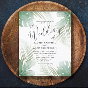 Papier Invitation de mariage aquarelle tropicale pas chèr
