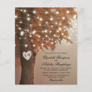 Papier Invitation de mariage arbre coeur automne rustique