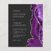 Papier Invitation de mariage argent et agate violette à p (Devant)