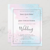 Papier Invitation de mariage argenté rose Turquoise Budge (Devant / Derrière)