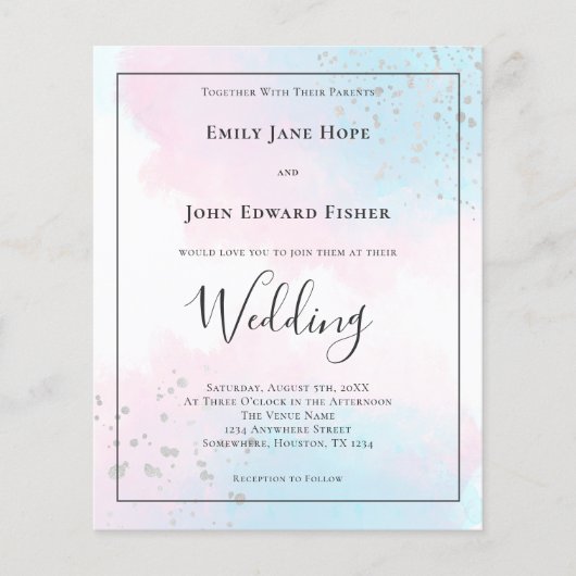 Papier Invitation de mariage argenté rose Turquoise Budge (Devant)
