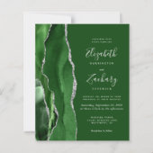 Papier Invitation de mariage argentée à agate verte chass (Devant)