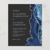 Papier Invitation de mariage argentée avec agate bleu mar (Devant)