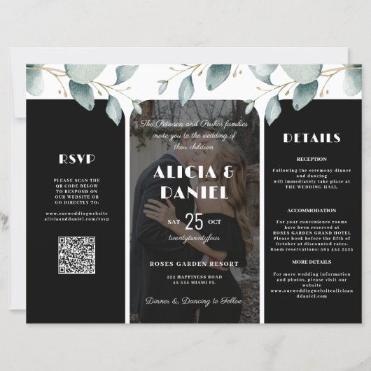 Papier Invitation de mariage au eucalyptus avec QR code d (Devant)