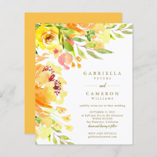 Papier Invitation de mariage aux fleurs jaunes budgétaire