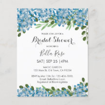 Invitation de mariage avec des hortensias bleus de