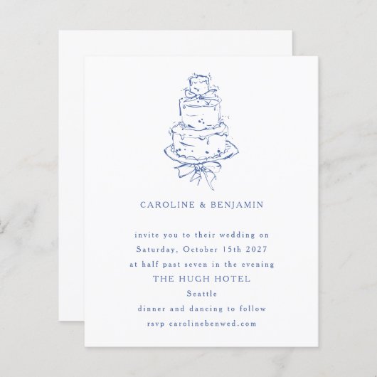 Papier Invitation de mariage avec gâteau de mariage en gr (Devant / Derrière)