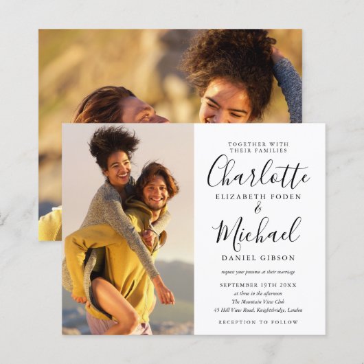 Papier Invitation de mariage avec photos en noir et blanc (Devant / Derrière)