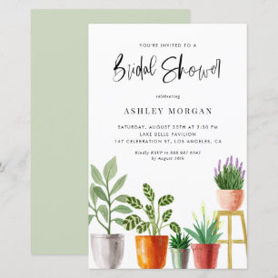 Papier Invitation de mariage avec plantes en pot à l'aqua