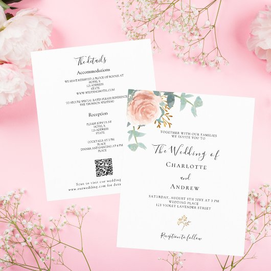 Papier Invitation de mariage avec QR code et détails RSVP