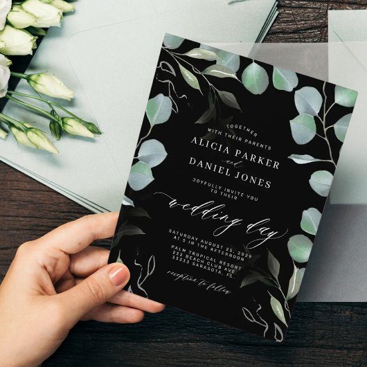 Papier Invitation de mariage avec verdure d'eucalyptus à