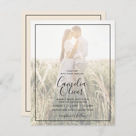 Papier Invitation de mariage BEIGE (Devant / Derrière)