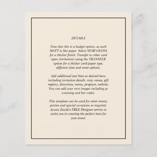Papier Invitation de mariage BEIGE (Dos)