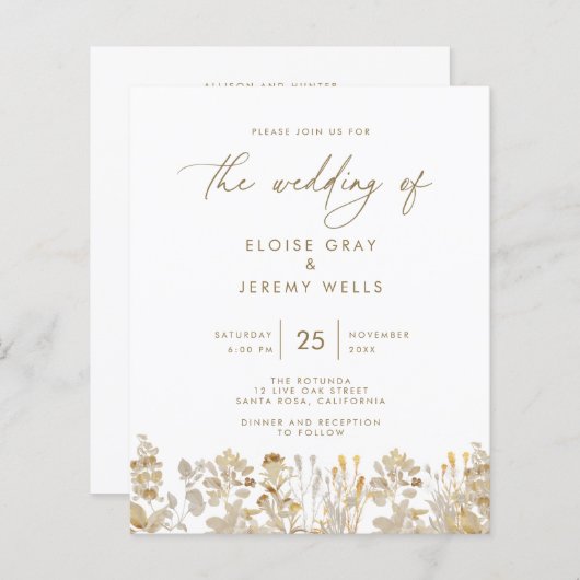 Papier Invitation de mariage | Bella (Devant / Derrière)