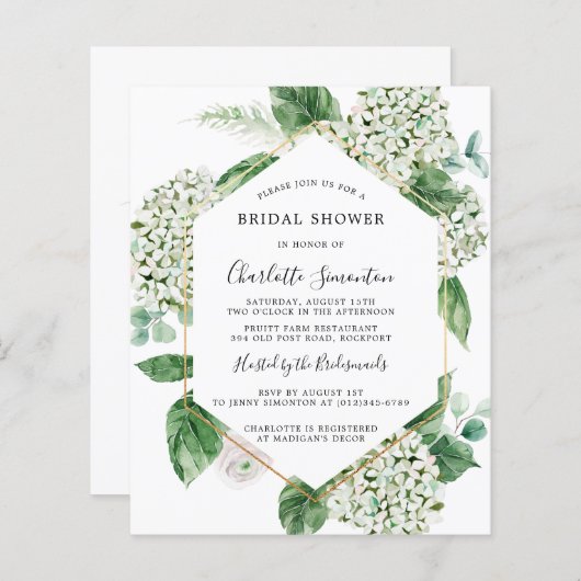 Papier Invitation de mariage bohème chic avec hydrangea b (Devant / Derrière)